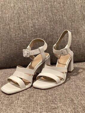 Nordstrom White Strappy Block Heel Sandals with Ankle Buckle